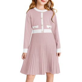 GRACE KARIN Girls Sweater Fall Dress Long Sleeve Knit A Line Contrast Casual Winter Dresses Pink Size 6-7