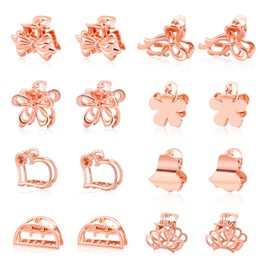 CWJCYTNSN 16PCS Small Metal Hair Claw Clips, Rose Gold Mini Hair Clips for Thin Thick Hair, Cute Tiny Hair Clips, Little Flower Hair Jaw Clamps, Nonslip Bangs Hair Accessories for Women Girls