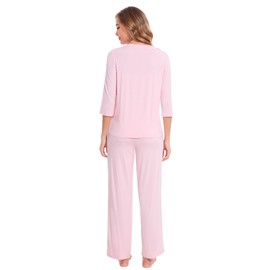 WiWi Pajamas for Women 3/4 Sleeve Viscose from bamboo Pajama Set Soft Crew Neck Sleep Lounge Set Sleepwear S-XXL,Pink,Small