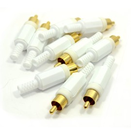 kenable Phono RCA Gold Plug End White Gold Solderable Connection Male [10 Pack]