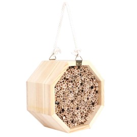 Mason Bee House Wooden Hexagon Bee Habitat Bug Room Hotel Nesting Box Backyard Hanging Decoration