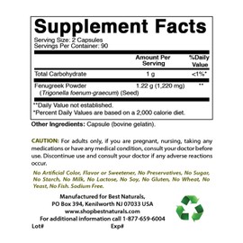 Best Naturals Fenugreek Seed 610 mg 180 Capsules (Pack of 2)