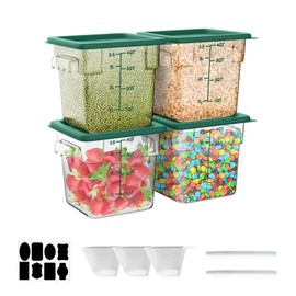 4QT NSF Food Storage Containers with Lids: 4 PCS [Total Food Grade][Hot&Cold Resistant] Commercial Clear Food Storage Containers for Restaurant Kitchen Proof Dough, Measuring Spoons Included(Green)