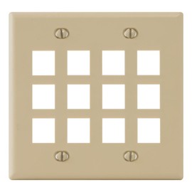 ICC 12-Port Keystone Wall Plate (1 Pack), UL Listed, Durable ABS Plastic, 2-Gang Wall Plate for RJ45 Modular Jack and Inserts, Ivory