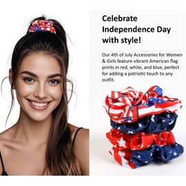 4th of July Accessories Hair Scrunchies for Women & Girls - American Flag Red White Blue Hair Ties - Patriotic Independence Day Ponytail Holders (4 Pack)