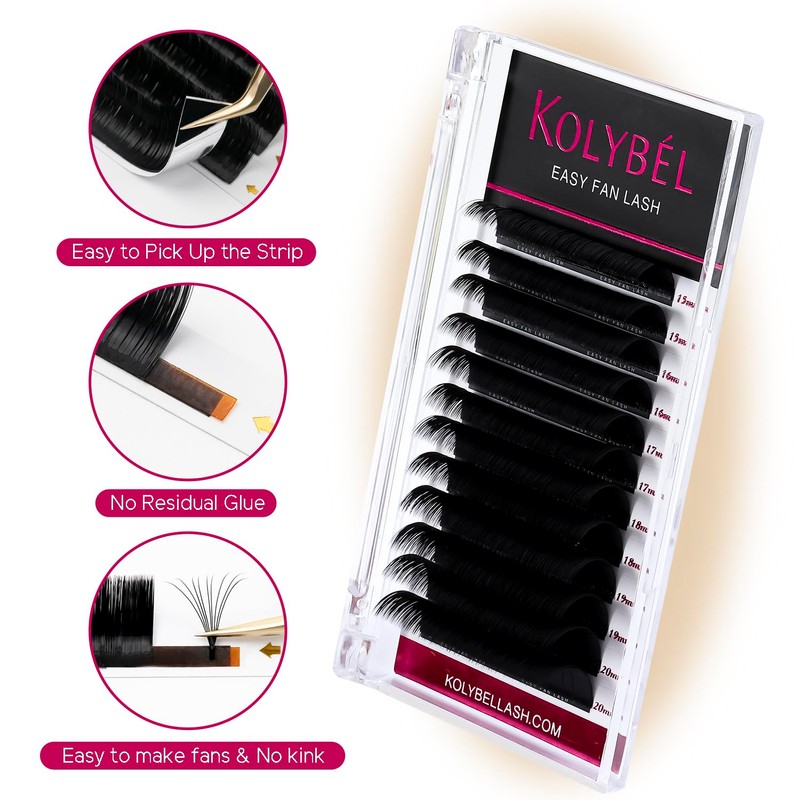 KOLYBEL Eyelash Extensions Easy Fan Lashes 0.05 Thickness D Curl