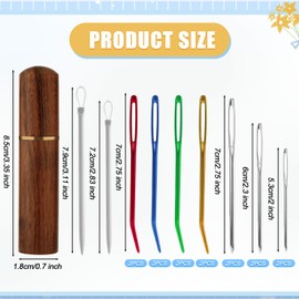 17pcs Large Eye Sewing Needles Kit, Steel Embroidery Big Eye Blunt Yarn with Bent Tapestry Needle& Hand Knitting Needle Wooden Needle Case for Crochet Quilting Beading Projects