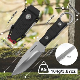 Sinkzaico SK3 Fixed Blade Knife with Sharpening Rod, Fire Starter Ferro Rod, Compass Camping Fixed Blade Small EDC Knives for Hunting,Hiking,Fishing(Black)