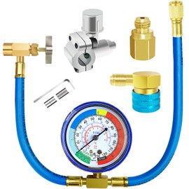 Refrigerator Freon Recharge Kit, R134a Refrigerant Recharge Kit, A/C R134a Refrigerator Freon Recharge Kit, with Bullet Piercing Tap Valve, R134a Self-Sealing Adapter, for Home AC Refrigerant System