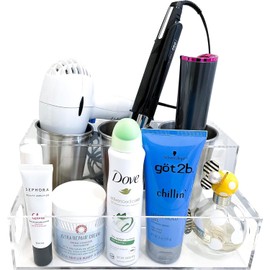 FAVSTOCK Hair Tool Organizer, Clear Acrylic Hair Dryer and Hair Styling Tools Organizer, Bathroom Countertop Blow Dryer Holder, Vanity Storage Stand for Accessories, Makeup with Cord Wrap Organizers