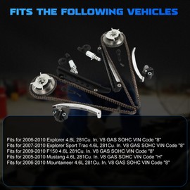 Engine Timing Chain Kit Timing Chain Kit Fits for 2009-2010 F150, 2006-2010 Explorer, 2005-2010 Mustang, 2006-2010 Mountaineer 4.6L, Replace OE 5W7Z-6268-AA, 1L2Z-6L253-BA