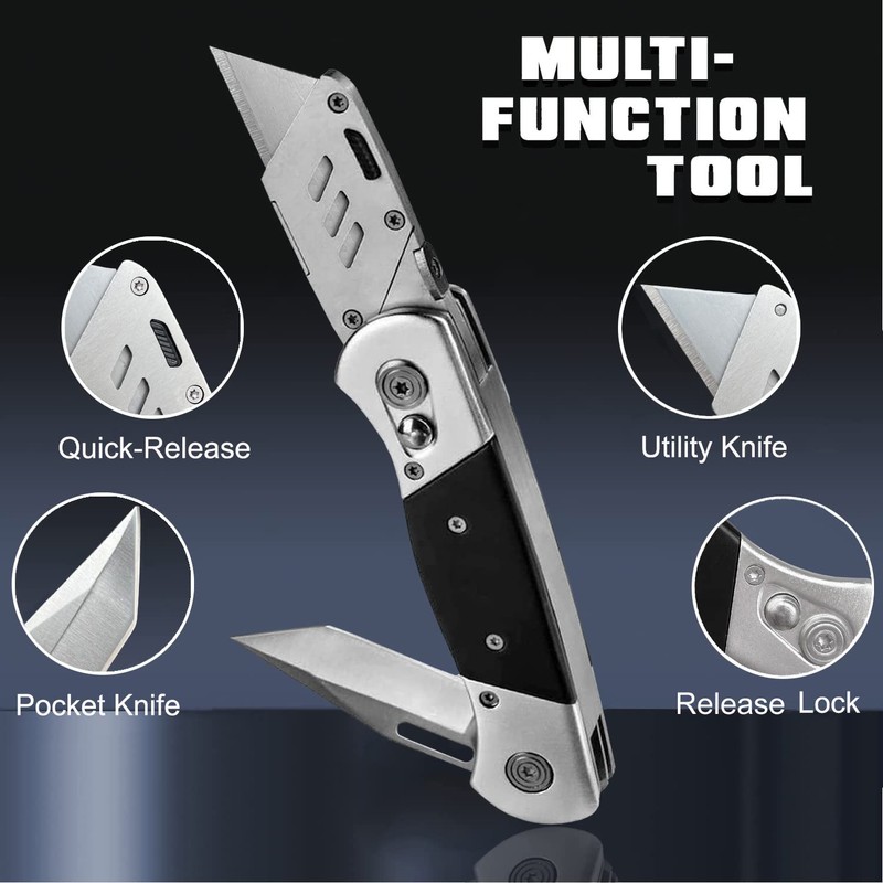 Folding Utility Knife with Sheath and 10 Razor Blades, Heavy