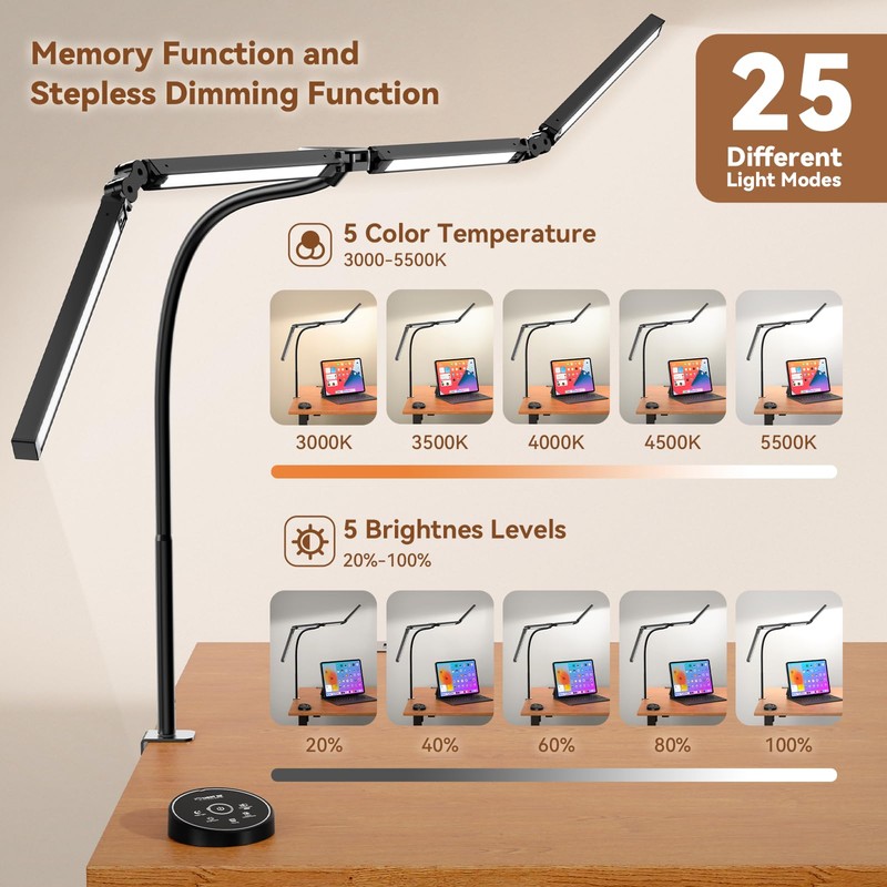 Pzloz Led Desk Lamps for Home Office - Eye Caring