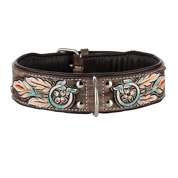 Michur Halona Leather Dog Collar, Leather Dog Collar, Indian Black