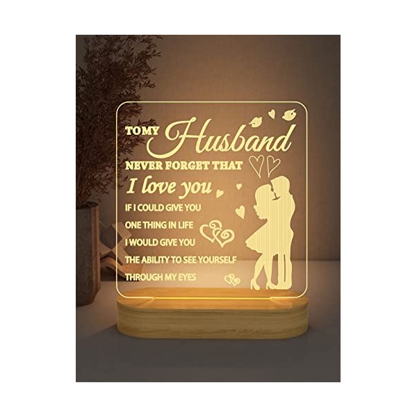 to My Husband Gift for Him, I Love You 3D Illusion Lamp LED Night Light for Man Birthday Valentine's Day Father's Day Present,Soft Warm White Color