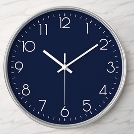 Silent Wall Clock for Bedroom 12in Clocks for Living Room Decor Battery Operated Modern Clock for Home Kitchen (Dark Blue)