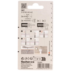 fischer 2 x Toilet Fixing Kit for Pedestal Toilet with Wall Plugs, Screws and White Cover Caps for Quick and Easy Installation