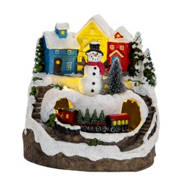 SM SunniMix Musical Lighted Christmas Village House Snowman Sculpture for Living Room