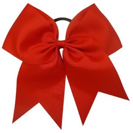 Kenz Laurenz Cheer Bows Cheerleading Softball Gifts, Team Bow with Ponytail Holder Complete your Cheerleader Uniform Strong Hair Ties Bands Elastics for Girls and Women, Red (Pack of 1)