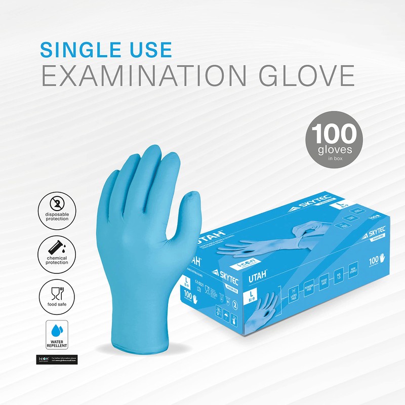Skytec Utah Blue Disposable Nitrile Gloves - Multipurpose Powder Free