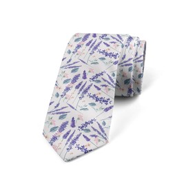 Ambesonne Men's Tie, Lavender Blossom Flowers, 3.7", Eggshell Multicolor