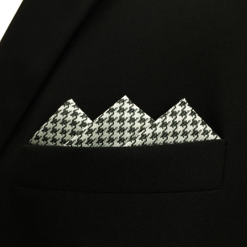 SHLAX&WING Checked Black White Handkerchieves Mens Pocket Square Silk Hanky