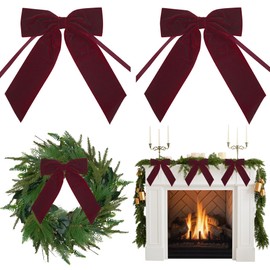 AIMUDI Burgundy Velvet Bows 7" Premade Velvet Bows Christmas Bows for Gift Wrapping, Holiday Crafts, Wreaths, Garlands, Staircase, Christmas Trees, Home Outdoor Decor Winter Decorations, 2 PCs