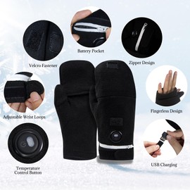 USB Heated Gloves for Men Women, Heated Mittens Full & Half Hands Work Heated Fingerless Gloves Winter Warm Heated Gloves Adjustable Temperature Thin Glove for Cold Weather Typing Office Work