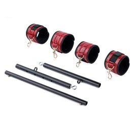 Spreader Bar Heavy Duty Stainless Steel Expandable Black Bar Home Gym with 4pcs Furry Crocodile Pattern Red Adjustable Strap,Sports Aid Training Fitness Gear Pilates Aid Kit,Indoor Yoga Set