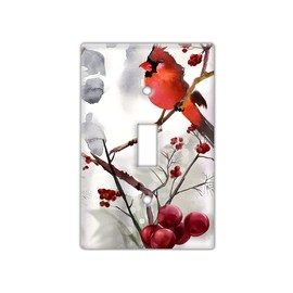 Decorative Wall Switch Cover Plate - Red Cardinals Decor Switch Plate - Beautiful Illustration Great For Farmhouses and Cabins With Reds, Greys, and Blacks (Single Toggle Switch Cover)