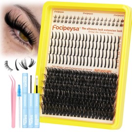 Focipeysa Lash Clusters with Spikes Kit Wispy Eyelash Extensions Kit Spike Eyelash Clusters with Bottom Lash Extensions Volume Individual Lashes Extensions Kit with Lash Bond and Seal Lash Tweezers