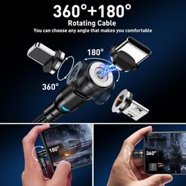 Magnetic Charging Cable 540° Rotation（7-Pack, 1.6ft/3.3ft/3.3ft/6.6ft/6.6ft/10ft/10ft) Nylon Braided Magnetic USB C Cable, 3 in 1 Magnetic Phone Charger Cord for Micro USB/Type C/iProduct Device