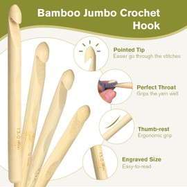 YOJOB Large Crochet Hooks, Bamboo Jumbo Crochet Hook for Chunky Yarn, Big Crochet Hooks Set of 4 Sizes in 10mm, 11mm, 12mm, 13mm