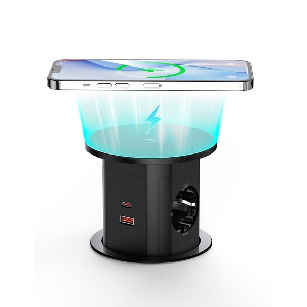 Airmom Versenkbare Steckdose 2 Fach mit 2 USB-C,2 USB-A, Tischsteckdose