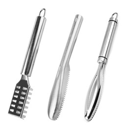 DBAILY Fish Scaler Stainless Steel 3 Pieces Professional Fish Scale Stainless Steel Teeth Kitchen Aid for Scraping Fish Scales