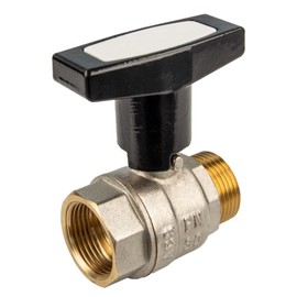 tecuro Ball Valve, Internal x External Thread Rp 1 Inch (DN 25) Aluminium T-Handle, Nickel-Plated Brass