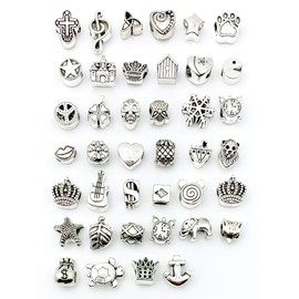 JIALEEY Wholesale Bulk Mix 40 Pcs Tibetan Silver Tone Color Spacer Loose Beads Fit European Charm Bracelet Lot for Jewelry Making Findings DIY