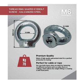 DOJA Industrial M6 Eye Bolt Ring Nut Pack of 5 Galvanised Steel Eye Bolt with Thread Eyelet Screw Ring Bolt Ring Eye Lifting Eye Bolt Wood Thread Eyelet Lug Lifting Screws