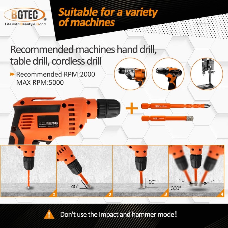 BGTEC Diamond Drill Bit Set 10PCS - 5/6/8/10MM Tile Bits