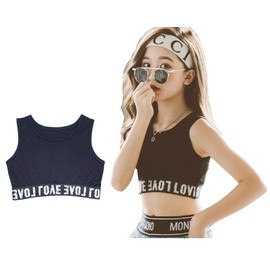ZGKULAEAOW Tank Top, Kids, Girls, Dance, Half Top, Children's Clothing, Hip Hop, Sports, Stage Costume, Elementary School, Layering Logo Tube Top, Black, Black