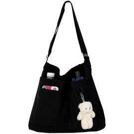 Harsever Women's Tote Bag, Large Capacity, Shoulder Bag, Tote Bag, Simple, Korean Style, Canvas Tote Bag, A4, Messenger Bag, Crossbody Hanging, Commuting to Work or School, Lightweight, Solid, Popular