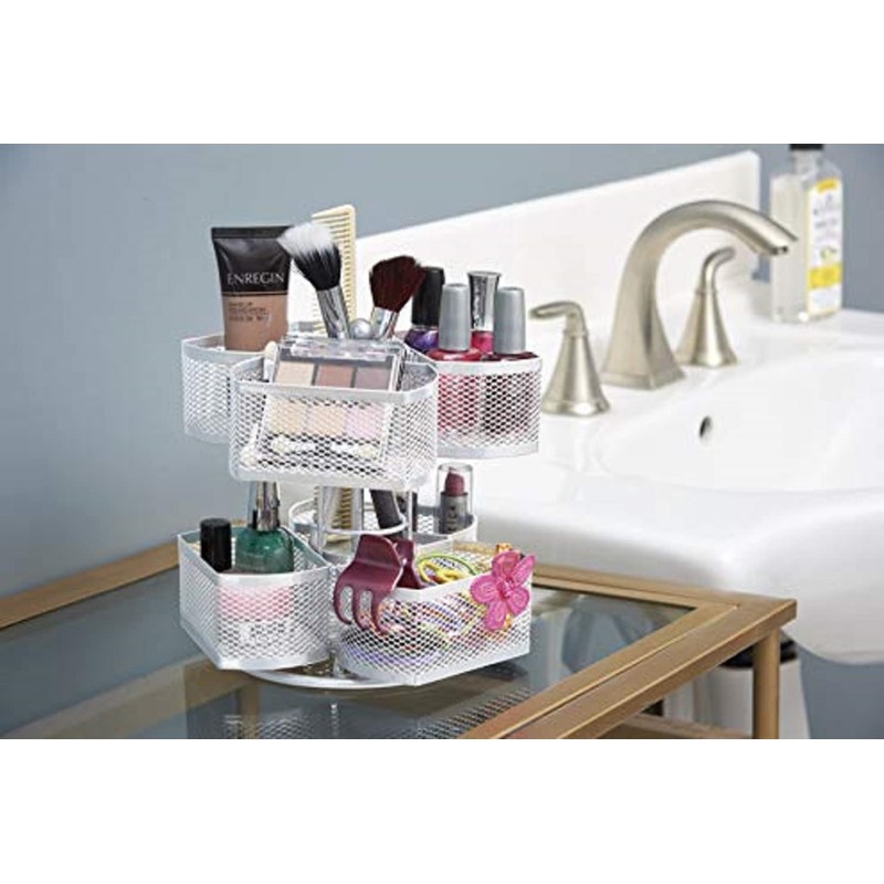Nifty 2-Tier Cosmetic Organizing Carousel - White Powder Coat Finish,