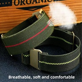 Danxancy French Troops Paratrooper Watchband,Military Elastic Nylon Watch Strap with Hook-and-Loop for Men Women Silver & Black Buckle 18/20/22mm