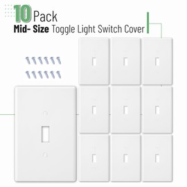 Bates- Light Switch Plates, 10 Pack, 4.88" x 3.11", Mid- Size White Light Switch Cover Plate, Light Covers for Light Switch Plate, Light Plates Switch Covers, Toggle Switch Cover, Outlet Plate Cover