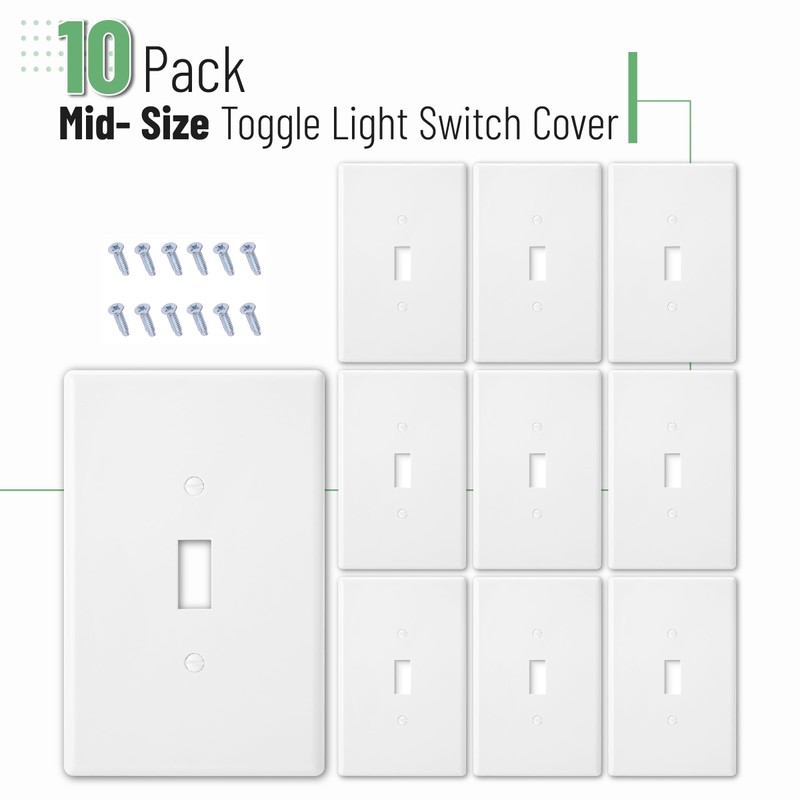Bates- Light Switch Plates, 10 Pack, 4.88" x 3.11", Mid-