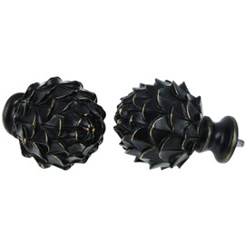 MERIVILLE 1-Inch Diameter Double Window Treatment Curtain Rod, Artichoke Finial, 84-inch to 120-inch Adjustable, Black Finish