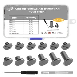 90Sets Chicago Screws Leather Rivets Assorted Screw Rivet M5 Chicago Leather Screw for Decoration and DIY Leather Craft Belt Bag Shoes Purse Bookbinding（M5*4,5,6,8,10,12） (Gun Black)