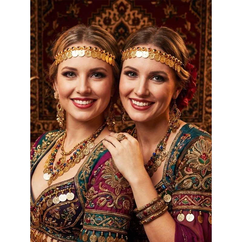 Yokawe Gold Coin Elastic Headbands Jewelry,Belly Dance Headpieces,Forehead Carnival Rave