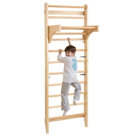 VEVOR Swedish Ladder Wall Gym, 10-Level Wooden Indoor Jungle Gym, 220 lbs Load Capacity Playground Climbing Toys for Kids and Adults, Pine Wood Swedish Climbing Wall Bars, Natural Wood Color