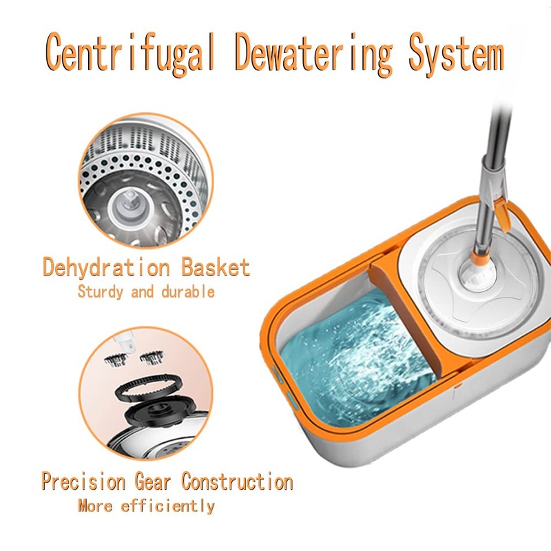 Spin Mop Bucket with Wringer System Extended Mop Handle 61＂Mop